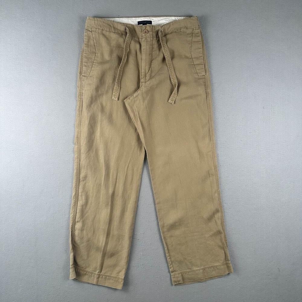 Banana Republic Linen Pants Men's 35x32 Khaki Straight Leg Drawstring